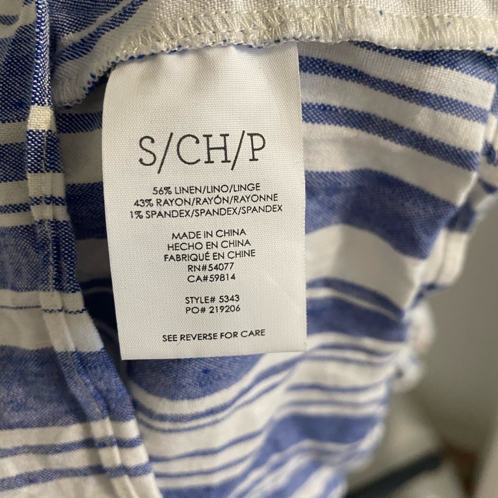 CAbi 5343 Wing Top Blue White Striped Linen Blend Blouse Crop Keyhole Size Small - Picture 3 of 10